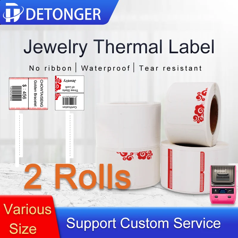 Detonger 2 Rolls Lijm Thermisch Label Papier Sieraden Prijskaartje Met Gratis App Template Sticker Papier Zelf-Anhensive Labels