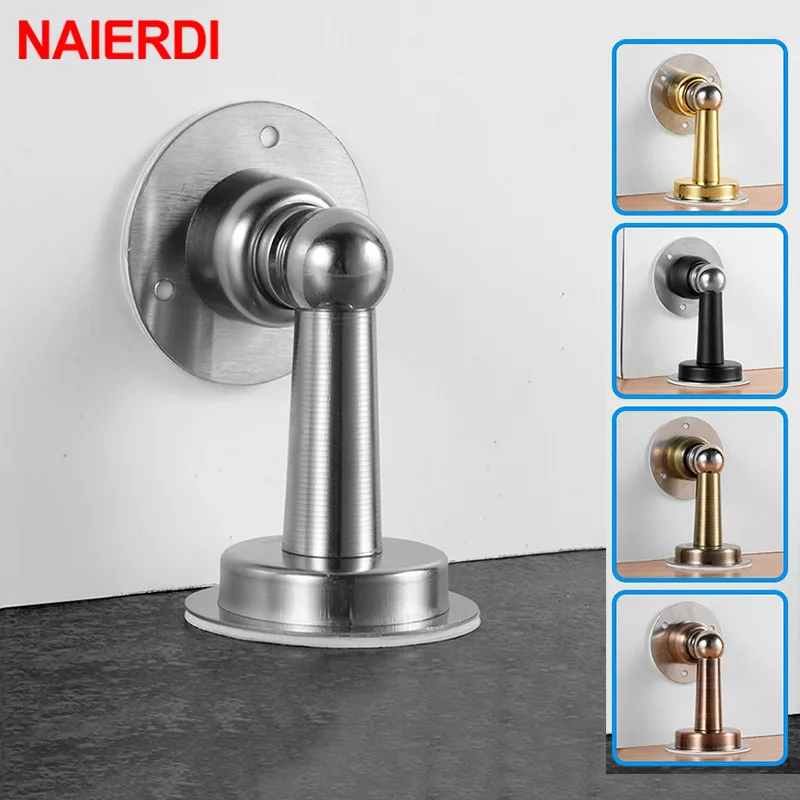 NAIERDI Magnetic Door Stop Stainless Steel Door Stopper Bathroom Heavy Duty Floor Wall Mount Wind-Proof Door Holder