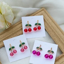 Pendientes de gota de cereza roja para mujer, colgante de frutas frescas dulces, joyería de oreja, temperatuendo, joyería Linda para niña