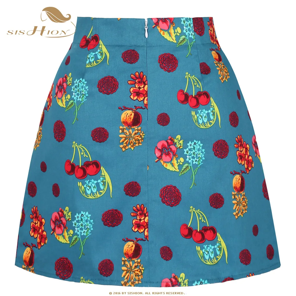 SISHION Cotton Vintage Cherry Flower Print Floral Skirt SS0008 Summer Sexy Short Mini Skirt Holiday Beach Ladies Women Skirt