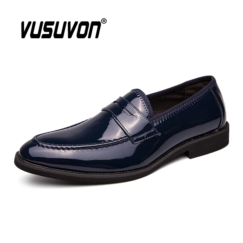 Penny Loafers Men Shoes Comfortable Slip On PU Leather Casual Shoes Fashion Black Blue Party Formal Business Shoes Large Size