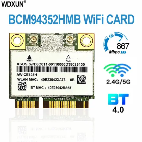 Karta WiFi Azurewave AW-CE123H Broadcom BCM94352HMB 802.11ac 2.4G/5Ghz Mini PCI-E 867Mbps MAC BCM94352 94352HMB