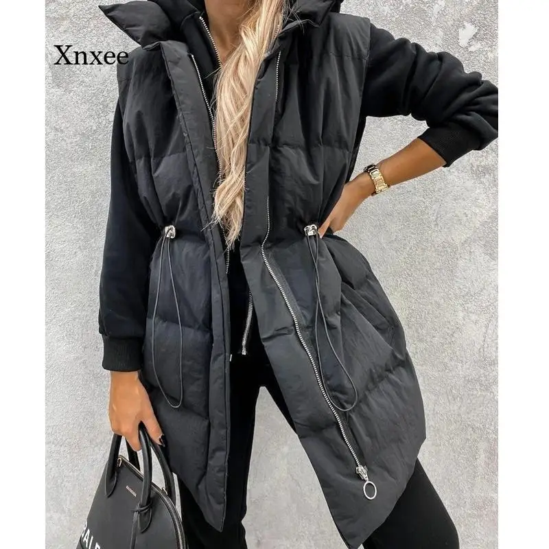 

Winter Vest Women's Sleeveless Fashion Padded Jacket Loose Stand Collar Zipper Pocket Street Vest