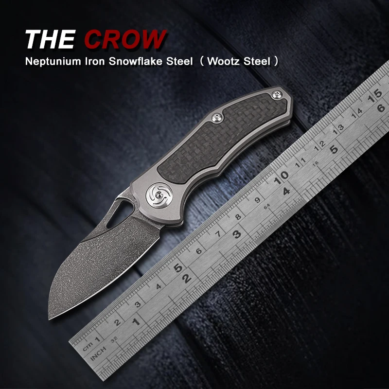 TURENZ Wootz Steel EDC Tactical Pocket Knife with Clip Carbon Fiber Titanium Alloy Handle Lockless Small Folding Blade Knives