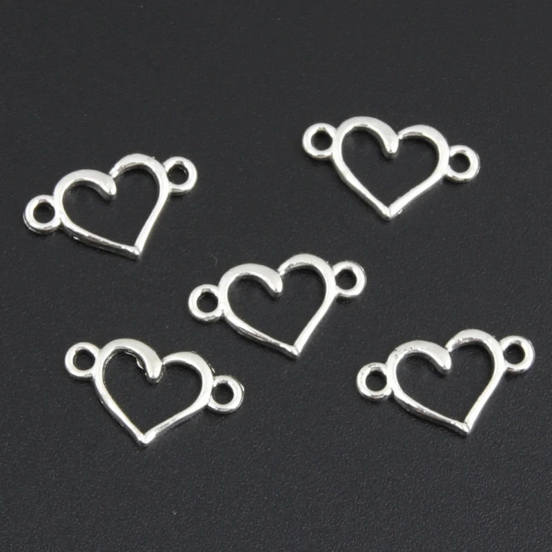 200pcs Silver Color 14.5x8.5mm Small Hollow Heart Charms Love Connector Pendant For DIY Handmade Metal Jewelry Making Accessorie