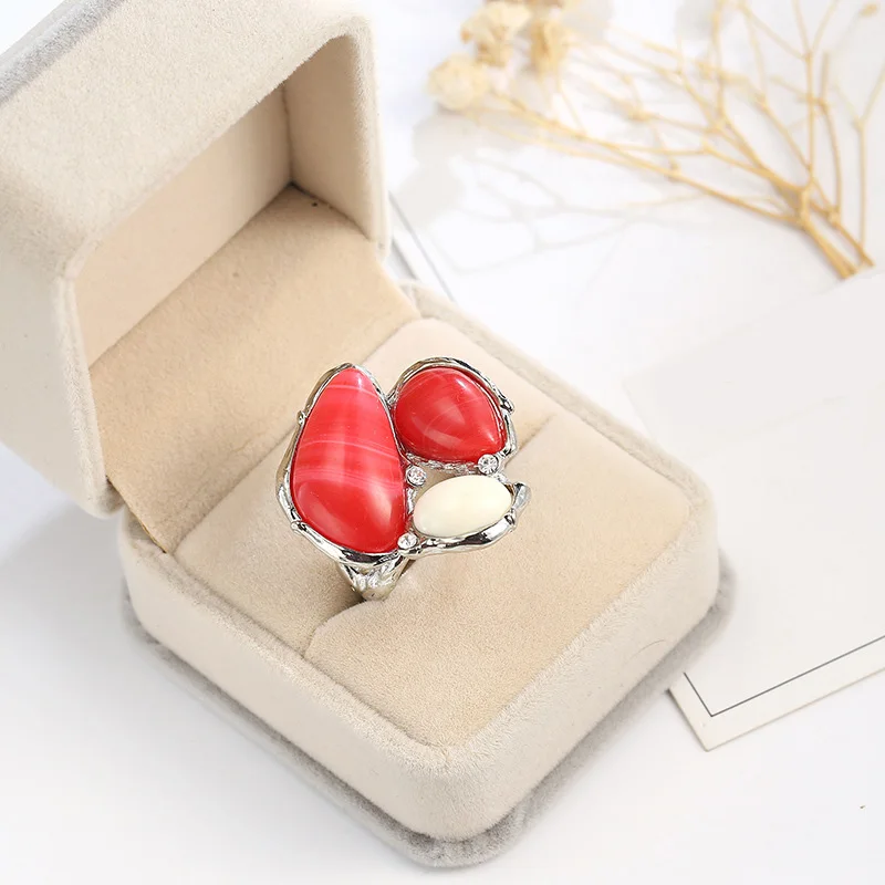 Vintage Antique Natural Stone Ring Fashion Silver Color Jewelry Finger Ring For Women Wedding Anniversary Rings 6-10