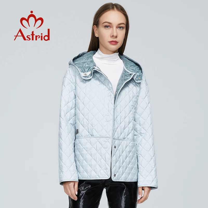 Astrid 2022 New Women's Spring Autumn Quilted Jacket Hooded Zipper Pocket Warm Solid Lattice Coat Women Parkas Outerwear ZM-8741