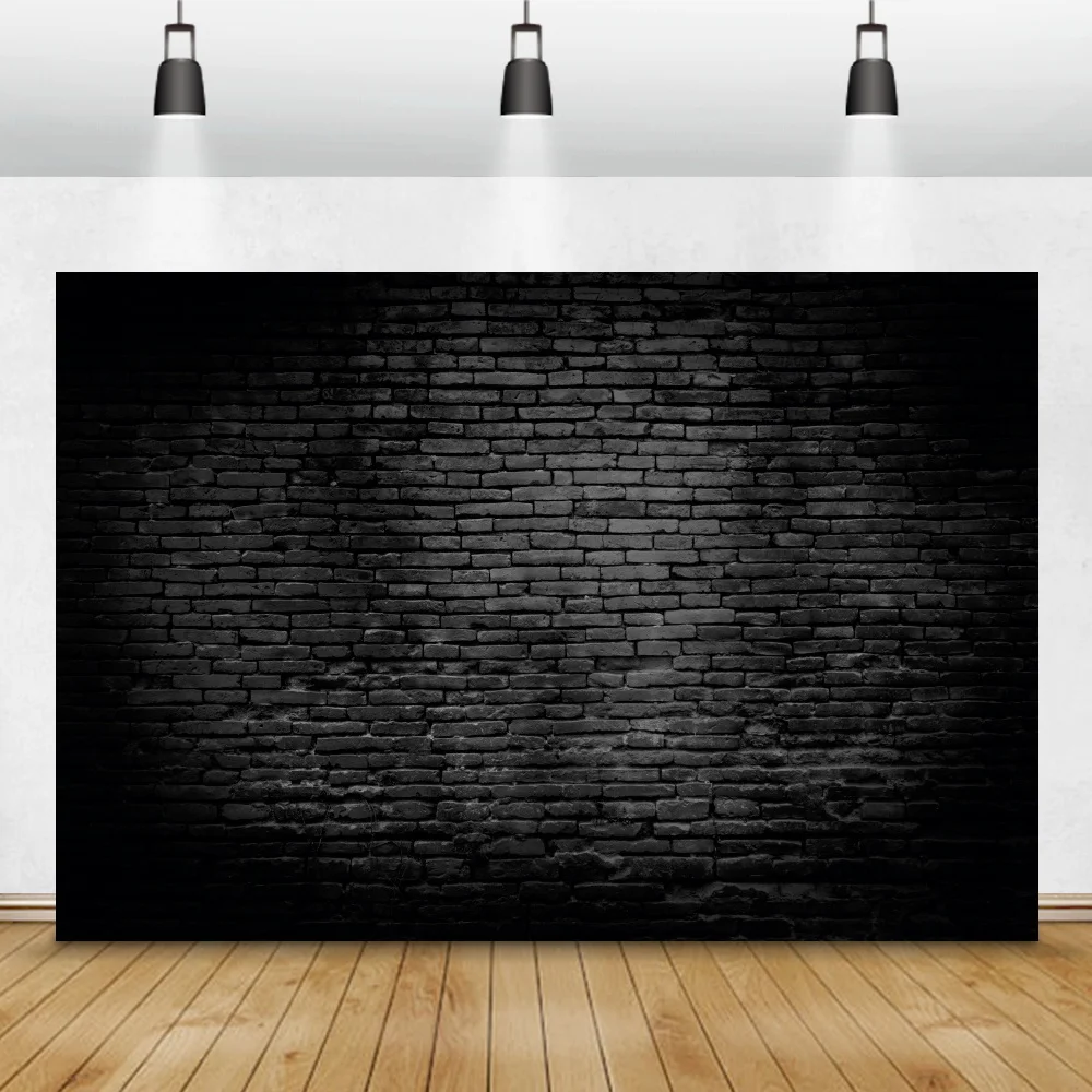 Laeacco Old Dark Black Brick Wall Pattern Home Decor Photocall Photography Background Portrait Photo Backdrop For Photo Studio