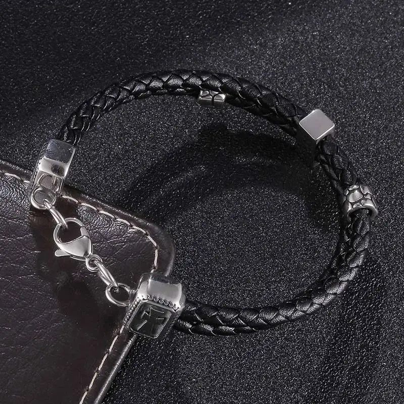 Fashion Men Jewelry Genuine Leather Bracelet Charm Stainless Steel Clasp Men's Bracelet BB1158 image 5