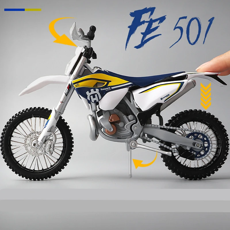 Maisto 1:12 Husqvarna FE 501, coche de motocicleta de campo traviesa de aleación, modelo de motocicleta de carreras de simulación, Colección,