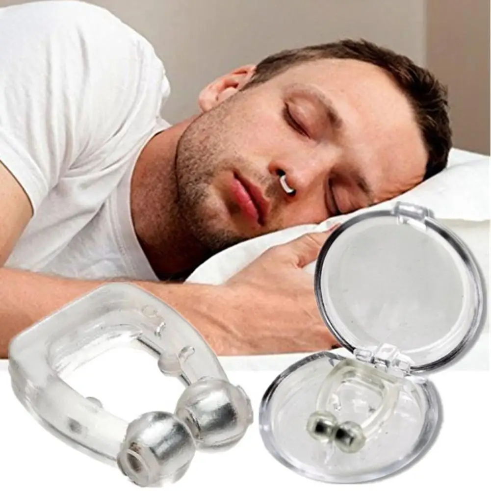 4pcs Silicone Magnetic Anti Snore Stop Snoring Breathing Apnea Guard Night Device with Case Nose Clip Sleep Tray Sleeping Aid