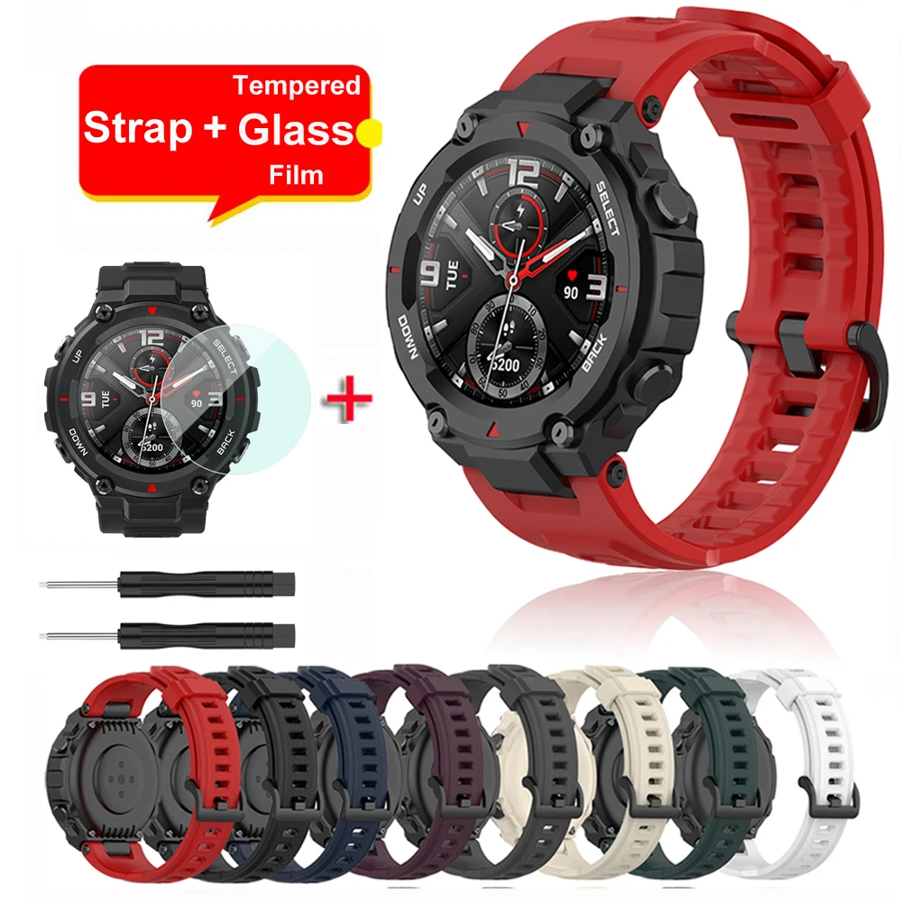 Duszake Dây Đeo Đồng Hồ Cho Huami Amazfit T Rex Pro Dây Đeo Silicone Dây Đeo Thay Thế Cho Amazfit T Rex Dây Bảo Vệ bộ Phim