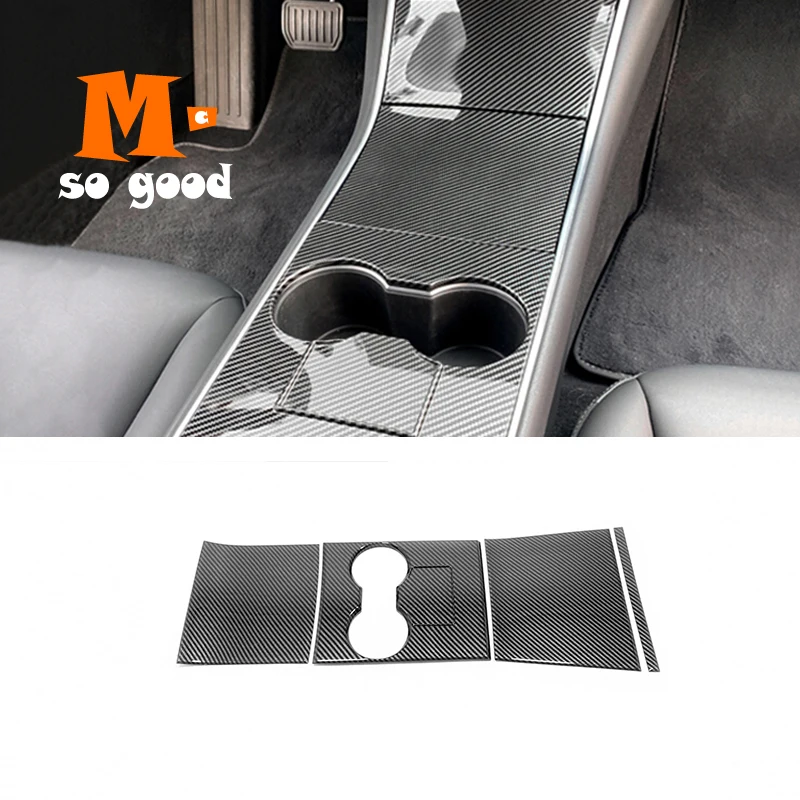 

Car Gear Shift Knob Panel Water Cup Frame Cover Trim ABS Carbon Fibre for Tesla Model3 Model 3 2017 2018 2019 2020 Accessories