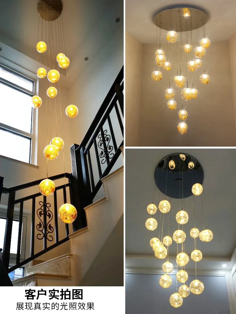 Long stairwell Gold glass ball Chandelier led Suspension Aluminum wire Hanging lamp Modern Living Room Nordic glass Chandeliers