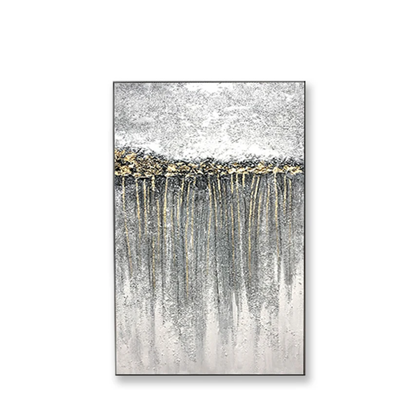 Nordic style abstact gold gray for wall decoration Handmade canvas oil painting hanging picture poster for living room entrance