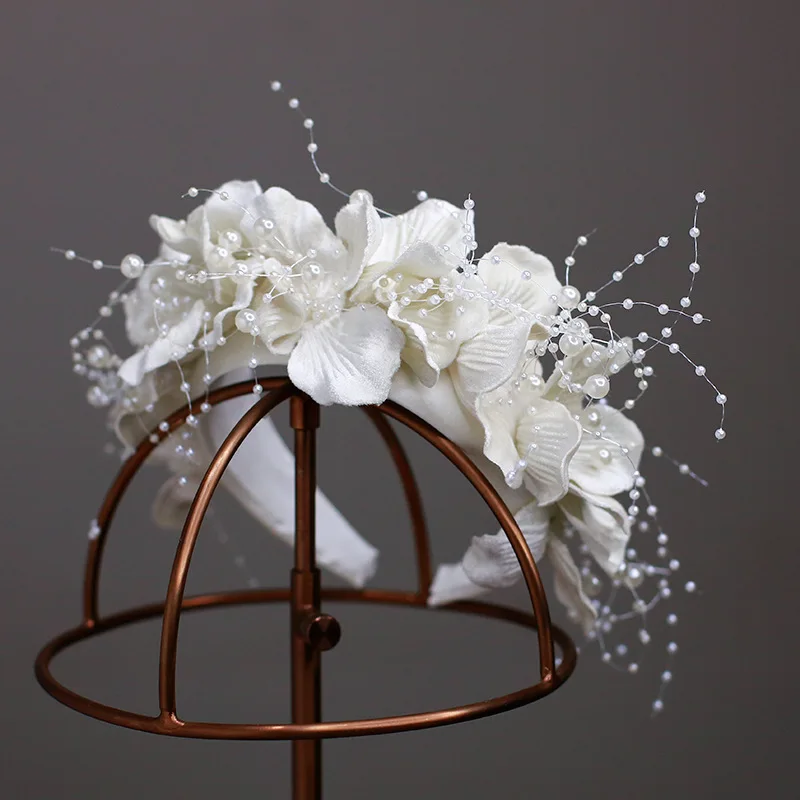 Bandeau à fleurs blanches françaises pour femmes, diadème élégant, accessoires pour cheveux de mariée, mariage