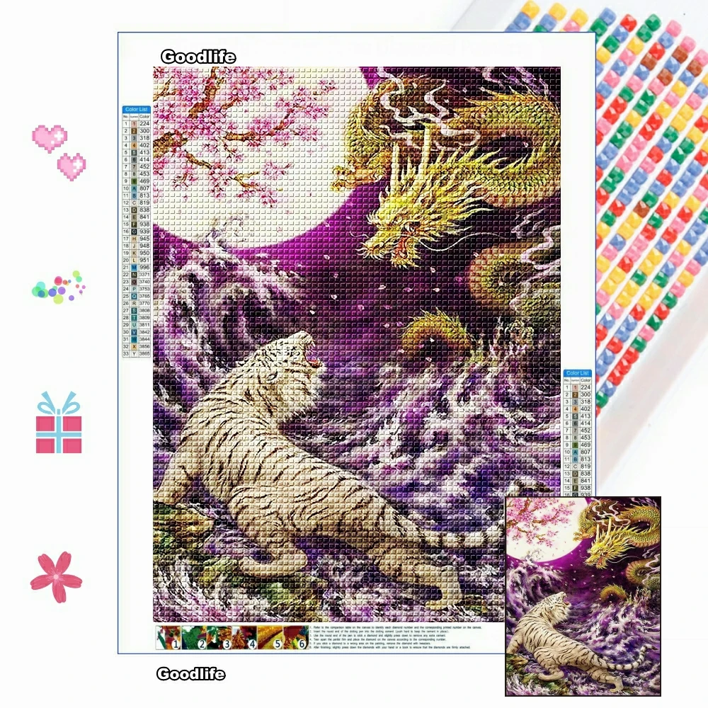 5D DIY Diamond Painting Animal Dragon Fight Tiger Mosaic Embroidery Full Drill Cross Stitch Kit Handicraft Rhinestone Home Decor