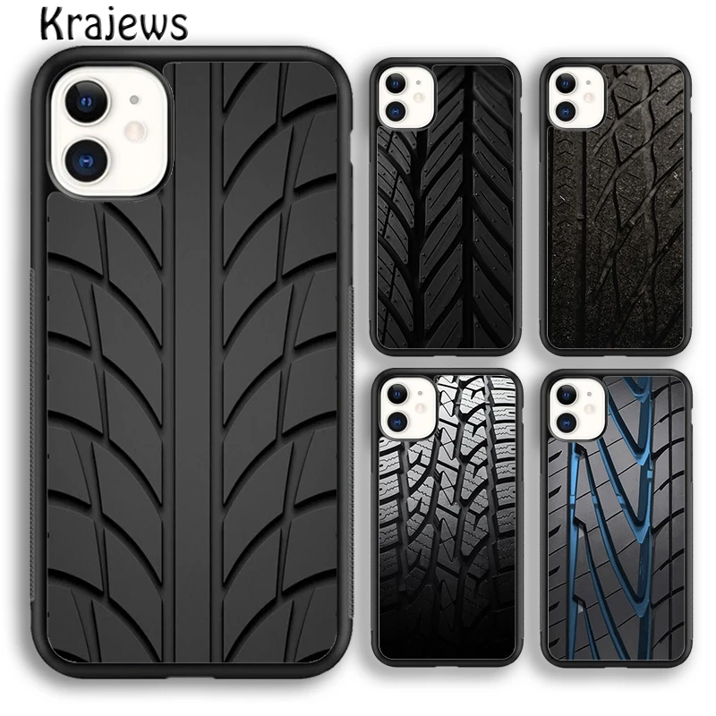 Krajews Black Tire Tyre Tread Texture skin Phone Case Cover For iPhone 15 SE2020 14 6 7 8 plus XS XR 11 12 mini 13 pro max