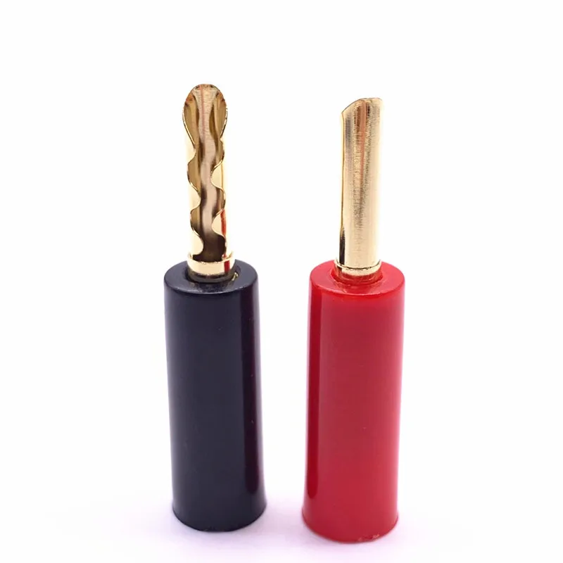 4 قطعة/الوحدة الموز 4 مللي متر التوصيل 24 كيلو الذهب مطلي النحاس خشنة 4 مللي متر الموز المقابس الذكور المتكلم موصل مع البلاستيك مقبض