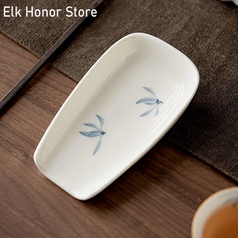 Handmade White Porcelain Teaspoon Hand Painted Butterfly Orchid Art Tea Ceremony Accessories Tool Tea Shovel Chahe Holder Scoop