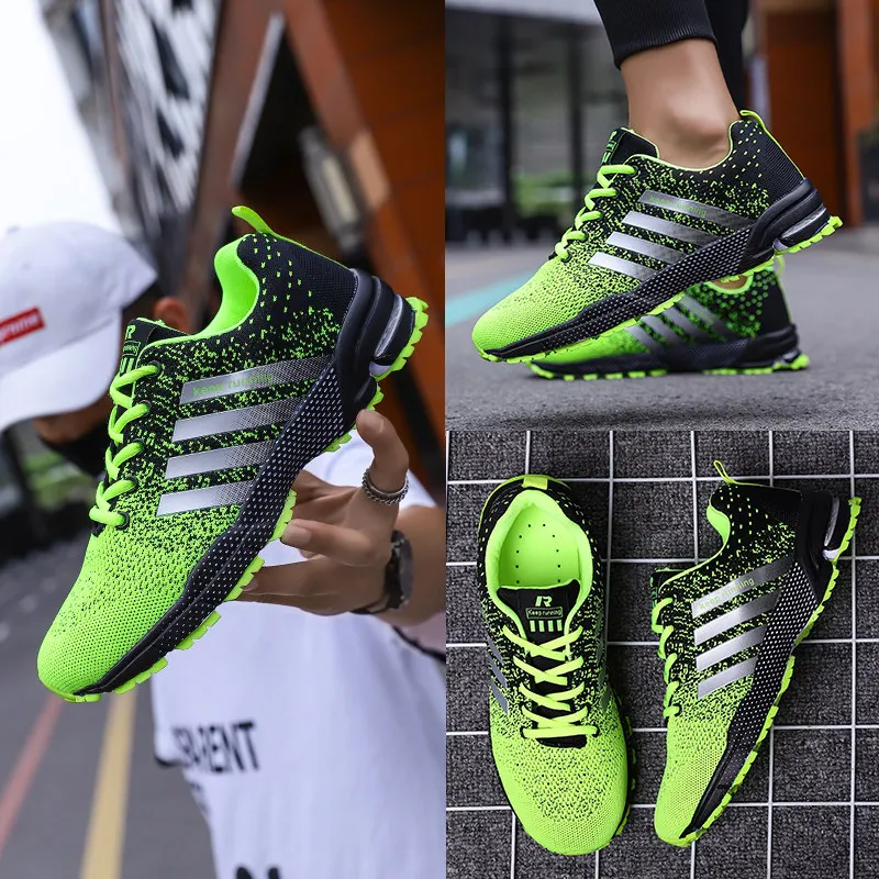 Big Size Green Breathable Cheap Running Shoes Men Weaving Red Outdoor Marathon Sneakers Lightweight Keep Running Men Sport Shoes