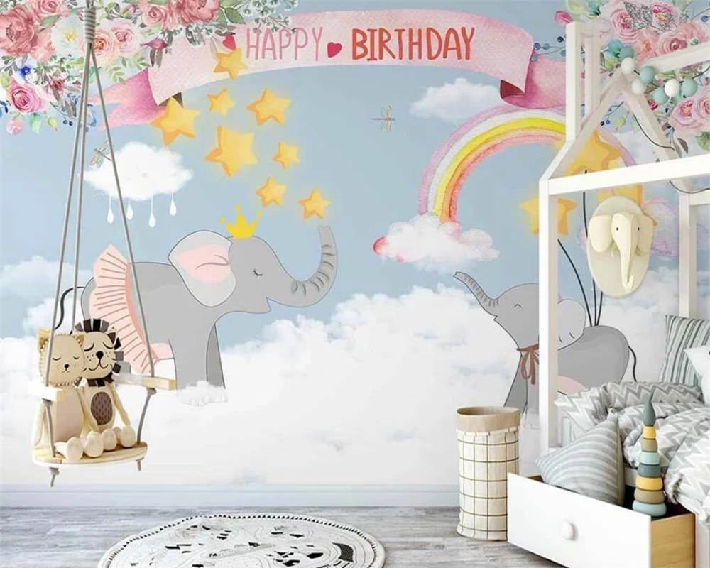 beibehang Customize new Nordic hand-painted cartoon baby elephant kids romantic background wall papers home decor wallpaper