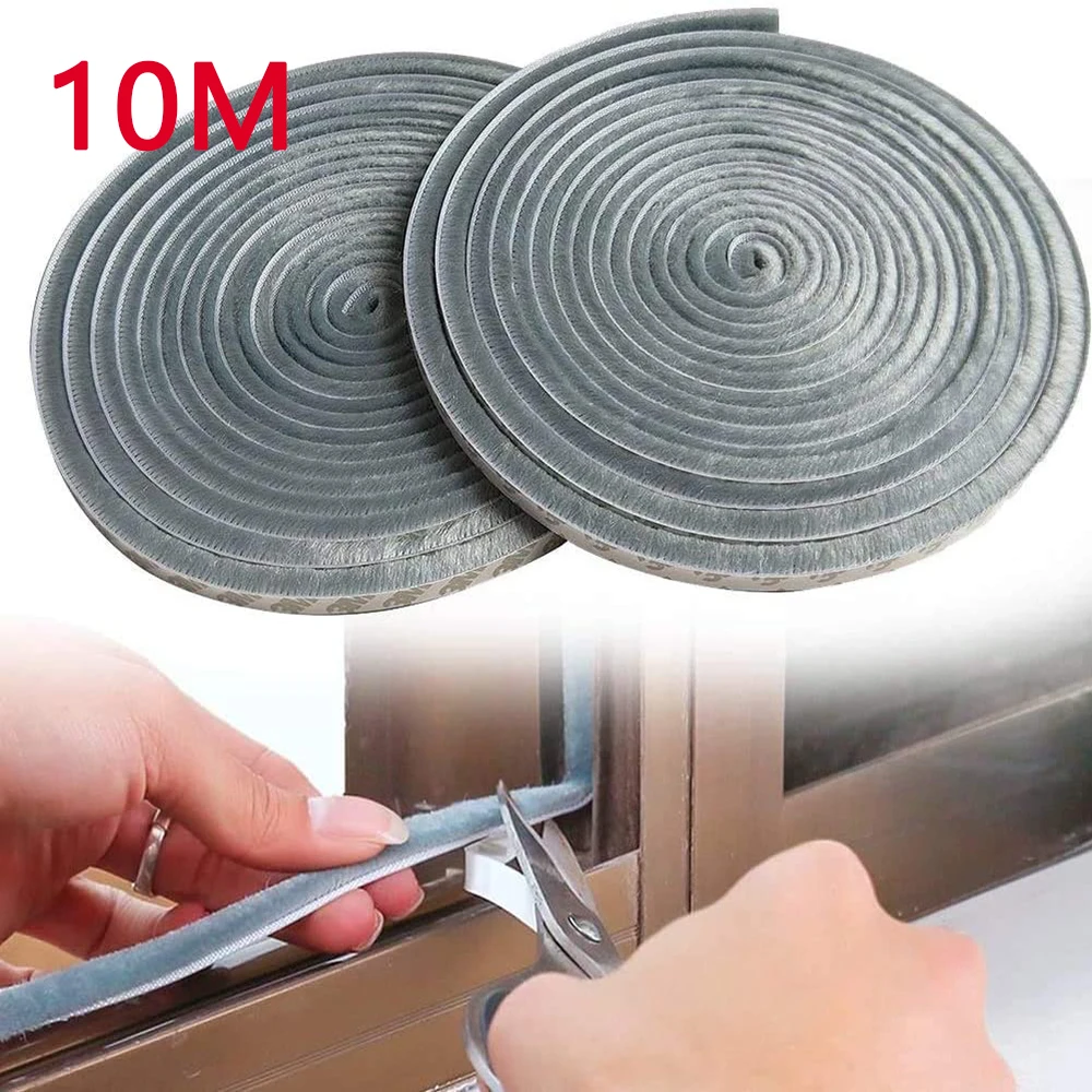 10M Window Brush Seal Strip Self Adhesive Weather Stripping Door Sweep Soundproof Dustproof Window Hardware Tool