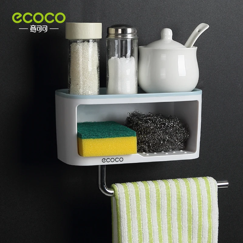 ECOCO Bathroom Shelf Wall Mounted Toilet Soap Dish Bath Shower Set Shampoo Holder Towel Bar Punch Free Hanger Accessories Basket