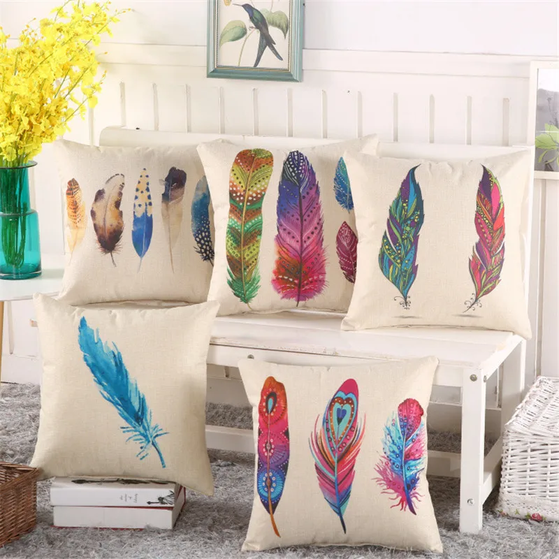 

45x45cm Feather Printed Cushion Cover Home Living Room Chair Seat Decor Sofa Decor Pillow Case