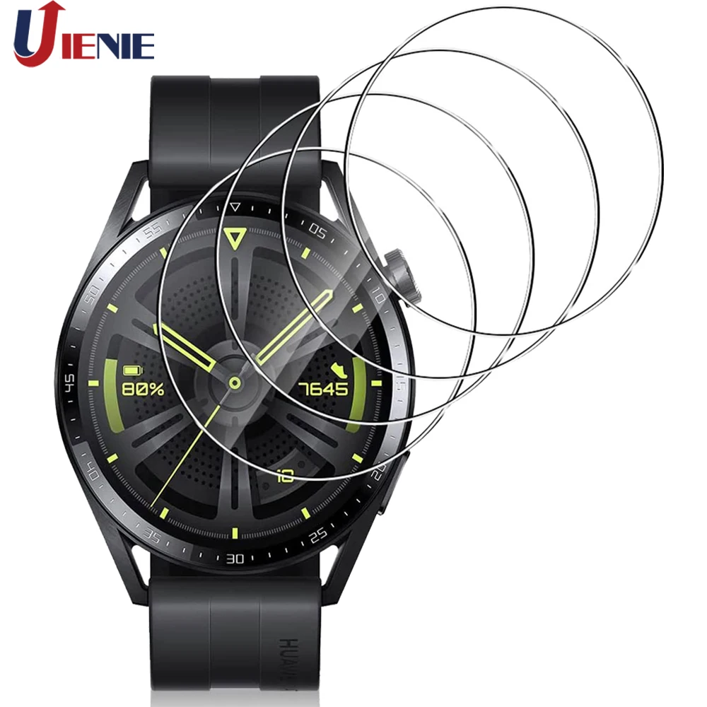 4 قطعة فيلم الزجاج المقسى لهواوي ساعة GT 3 46 مللي متر سوار Smartwatch HD واضح كامل الشاشة حامي فيلم ل GT3 46 مللي متر
