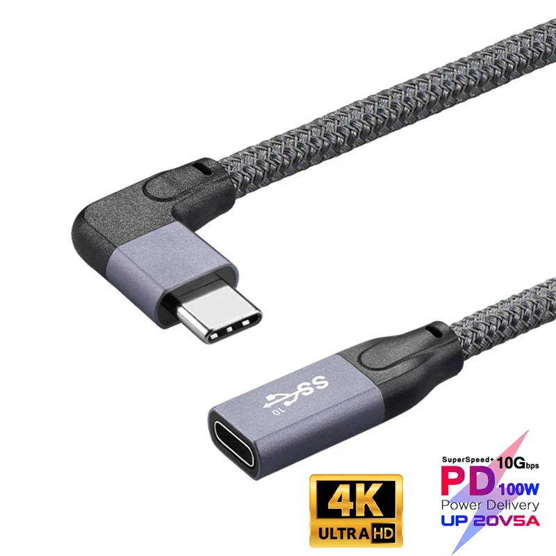 100W PD 5A zakrzywione USB3.1 typu C kabel przedłużający 4K @ 60Hz 10 gb/s USB-C Gen 2 przewód przedłużający dla Macbook Nintendo ASUS laptopa HP 1M