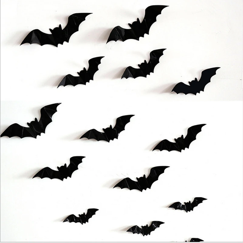 16pcs Halloween 3D black bat Wall Stickers Halloween party DIY decorative wall Decal Halloween horror Bats Removable stickers