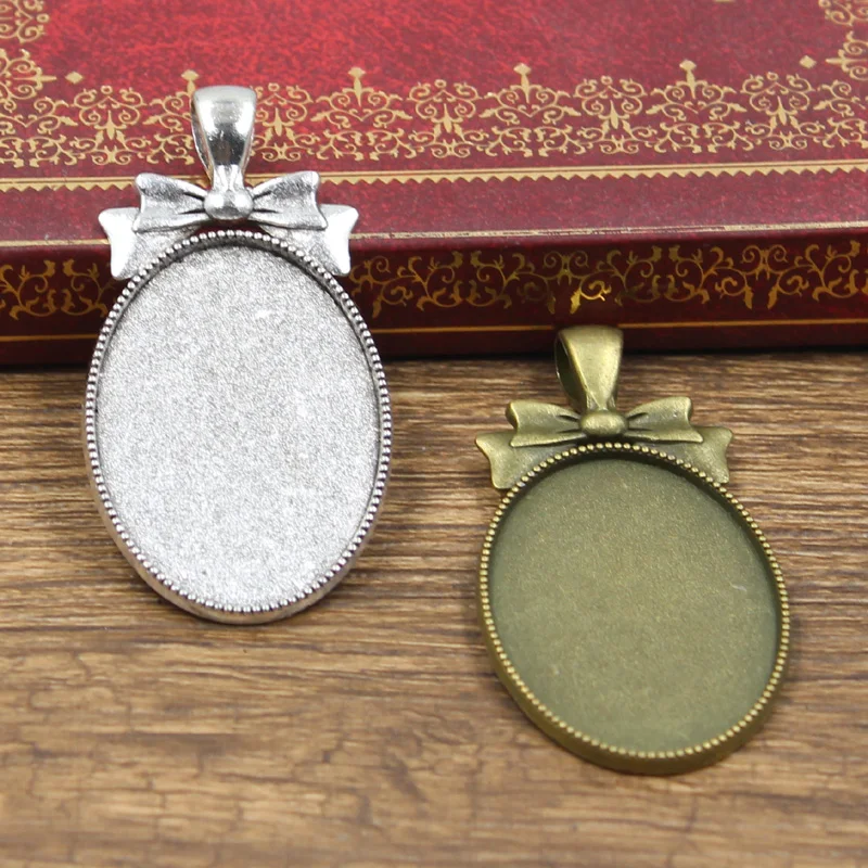 3szt Nowa moda 35x25mm Rozmiar wewnętrzny Antyczny brąz Srebrny kolor Klasyczny owalny styl kokardki Kaboszon Podstawa Ustawienie Charms Wisiorek