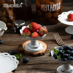 European White Wrought Iron Retro Antique Plate Cake Fruit Plate Dish Vintage Tray Home Party Wedding Decor Photography Prop