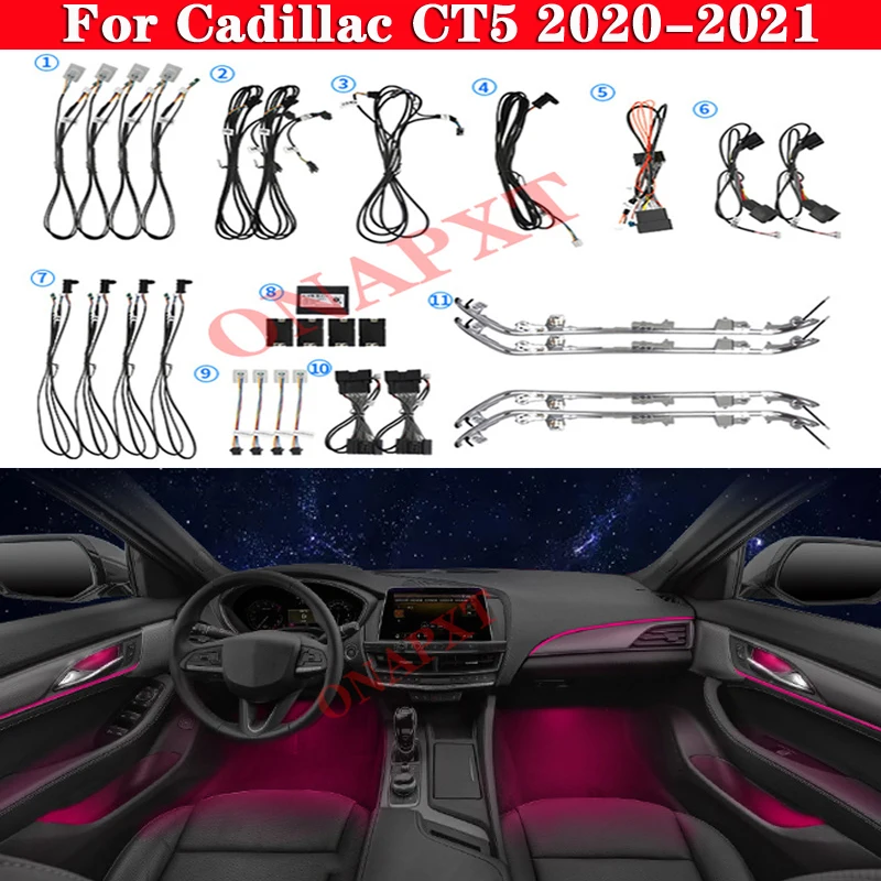 

Car Ambient Light 64-Color Set For Cadillac CT5 2020-2021 Button Control Decorative Atmosphere Lamp illuminated LED Strip