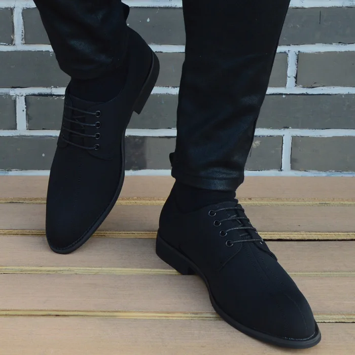 Men Shoes Breathable Lace-Up Business Men Casual Shoes Fashion Korea Pointed Toe Dress Shoes High Quality Black Canvas Shoes Man