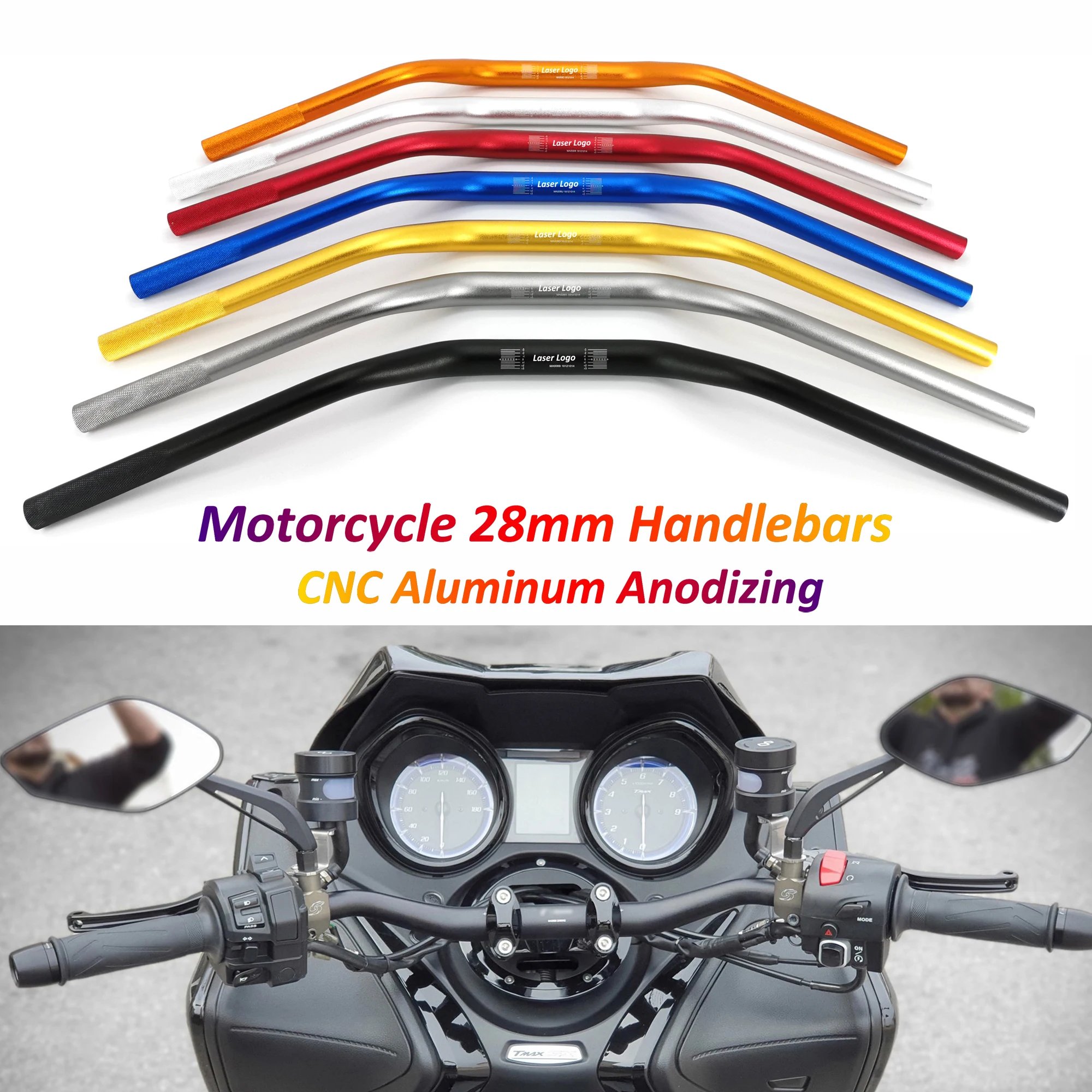 Motorcycle Handlebar 28mm CNC Aluminum Alloy Steering Wheel for EXC CRF Dirt Pit Bike Tmax 530 Xmax 300 R6 R3 PCX Monster 696