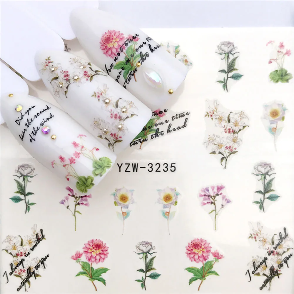 Plant Leaves Nail Stickers Floral Rose Tower Flowers Leaf Nail Art Sticker Nails Decals Decoration Water Stickers For Nails