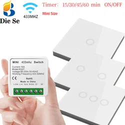 Mini Smart Home Light Swtich Rf 433mhz Interruptor 16A 220V Timer Wireless Glass Wall Panel Touch Swtich Remote Control LED