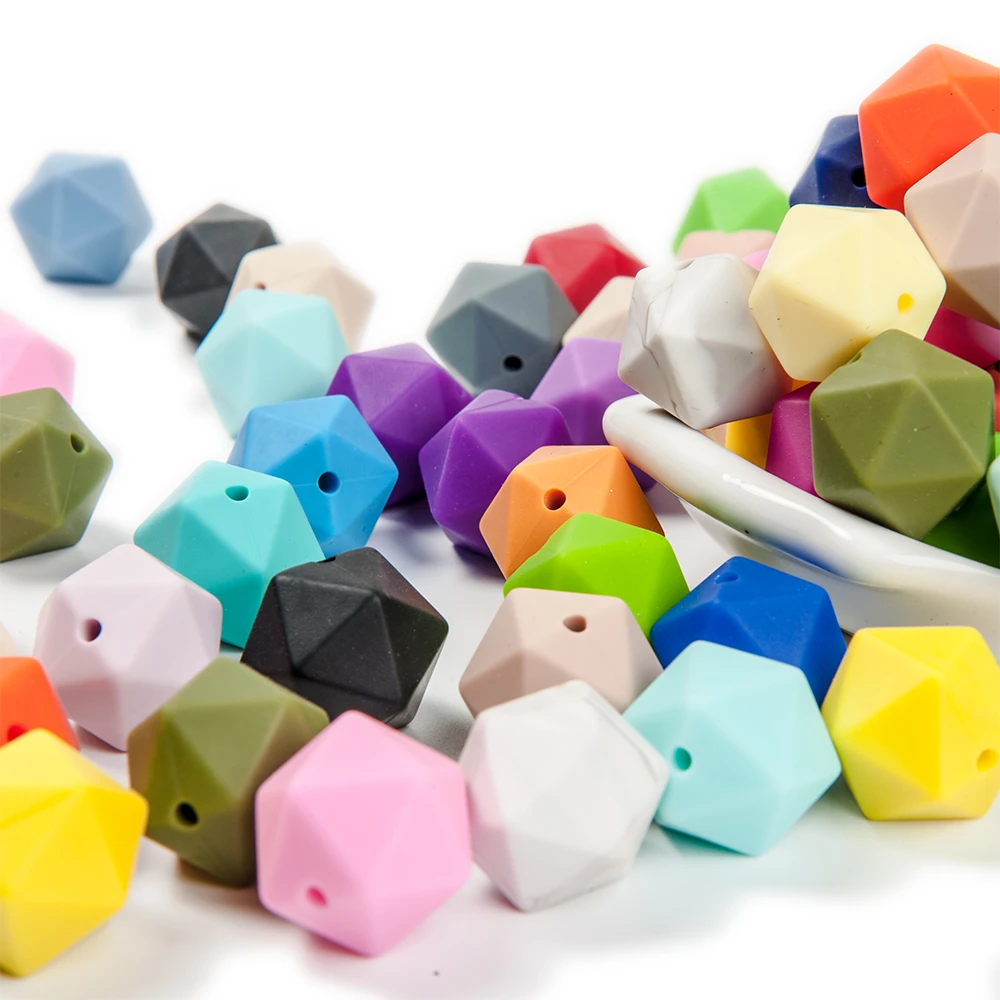 Dễ Thương-Ý Tưởng 10 14Mm Icosahedron Silicone Hạt Mọc Răng Đồ Chơi Cho Bé Sơ Sinh DIY Núm Vú Giả Dây Xích Phụ Kiện Cho Bé Hàng không Chứa BPA