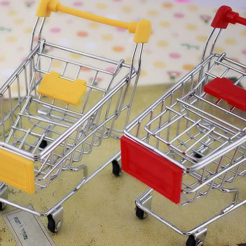 Supermercado Mão Supermercado Trolley, Mini Carrinho De Compras, Decoração Desktop, Armazenamento Toy Gift, Dollhouse Móveis Acessórios, Baby Gift