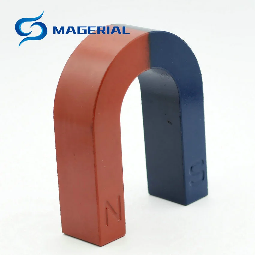 1 pz giocattolo esperimento magnete tipo U 105x85x30mm forza di trazione a ferro di cavallo 3.4Kg studente blu rosso giocattolo magnetico strumento