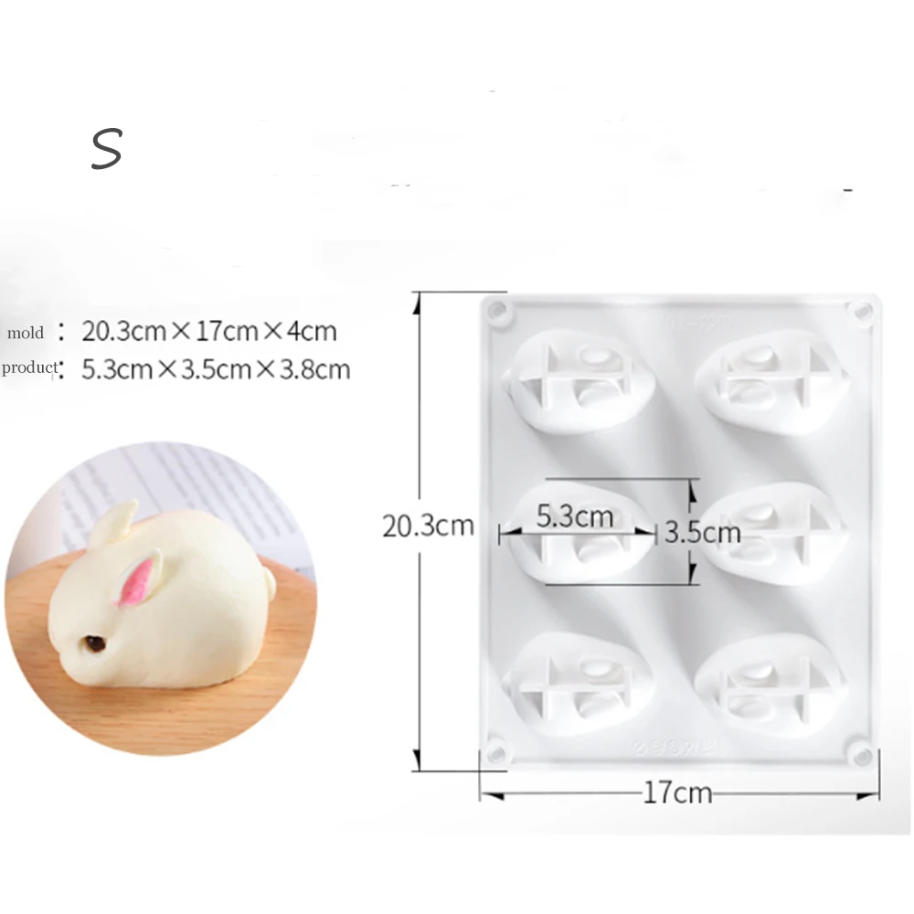 6 Hole Silicone Mold 3D Rabbit Shape Cake Mousse Dessert Baking Molds White