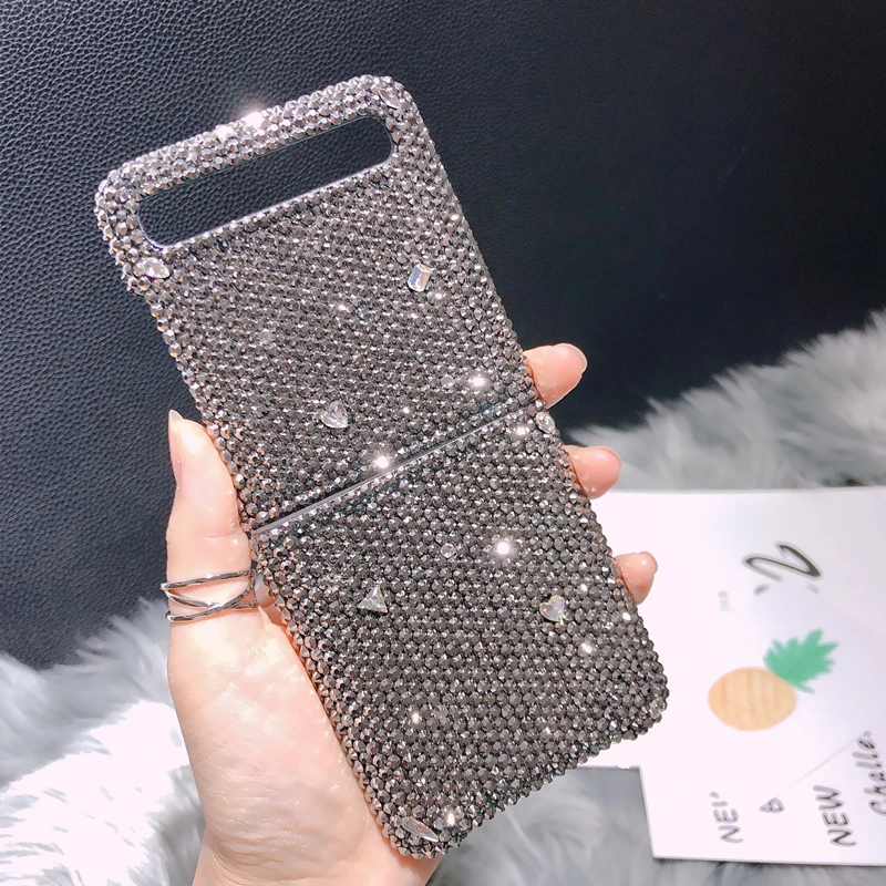 Fashion Cool DIY Metal Grey Full Bling Diamond Case Cover For Samsung Galaxy Z Flip 3 Z Fold 2 3 5G Luxury Handmade Case