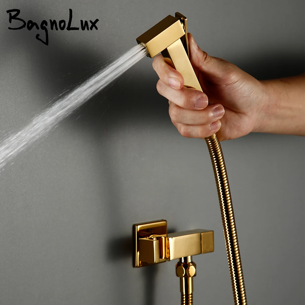

Faucet Bidet Sprayer Polished Gold Brass Hand Held Wall Mounted With Bathroom Toilet Single Function Cold Water