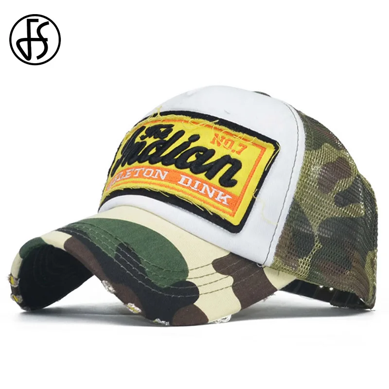 FS Green Camouflage Baseball Caps For Men Hip Hop Outdoor Mesh Trucker Hats Breathable Summer Sunshade Women Face Cap Bone 2024