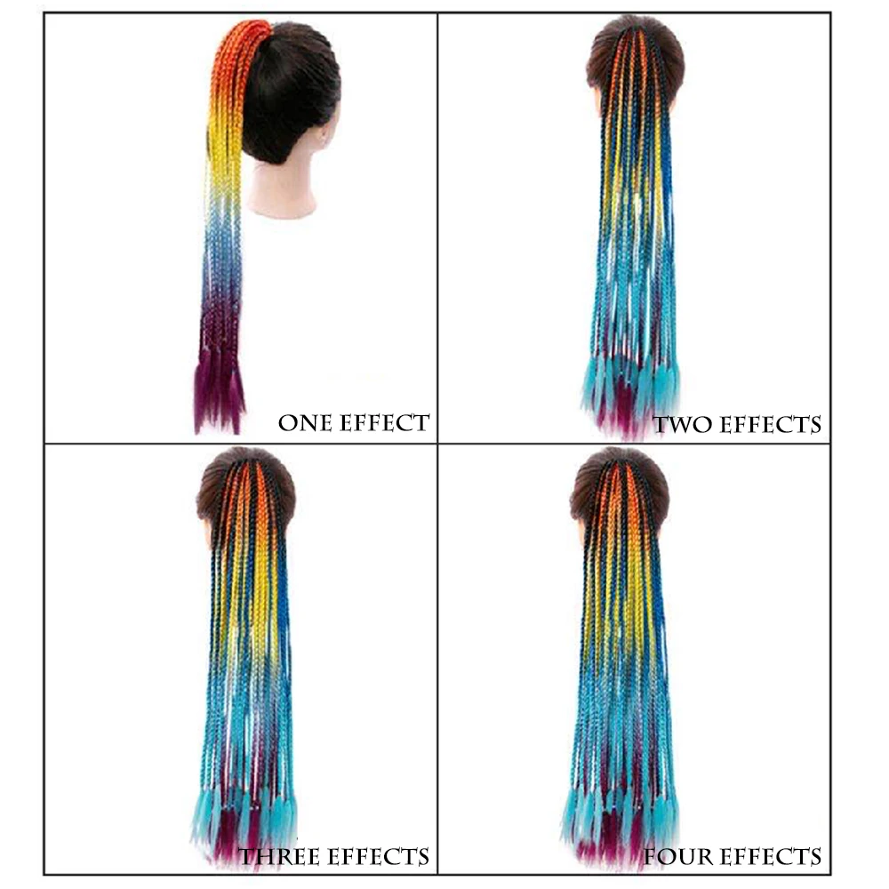 MERISIHAIR Synthetic 24Inch Long  Braided Chignon Colorful Braided Wig Ponytail Hair Extension for Girls Women Pony