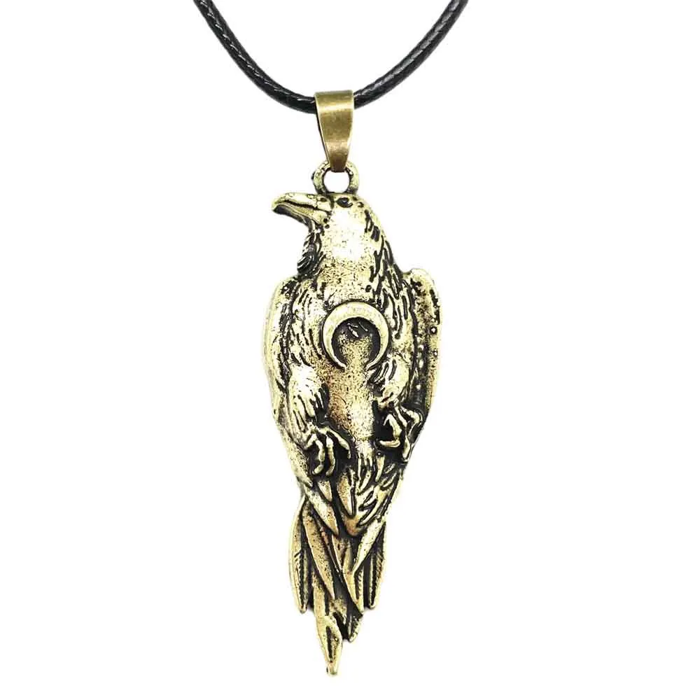 Viking Raven Amulet With Crescent Moon Symbol Wicca Talisman Jewlery Crow Bird Pendants Necklaces Mens Womens Gifts