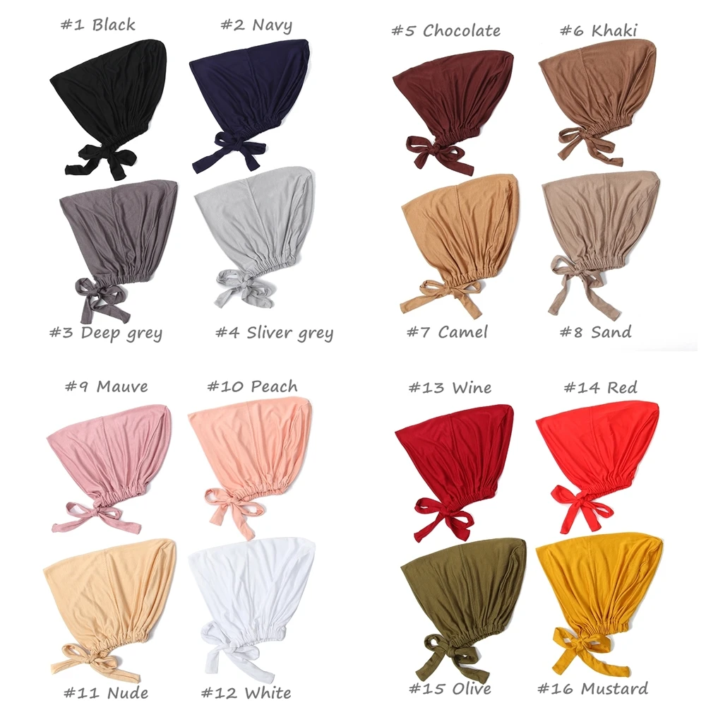 Women Elastic Tube Hat Muslim Modal Headwrap Underscarf Islamic Cotton Inner Cap Wholesale 18 Colors Stock