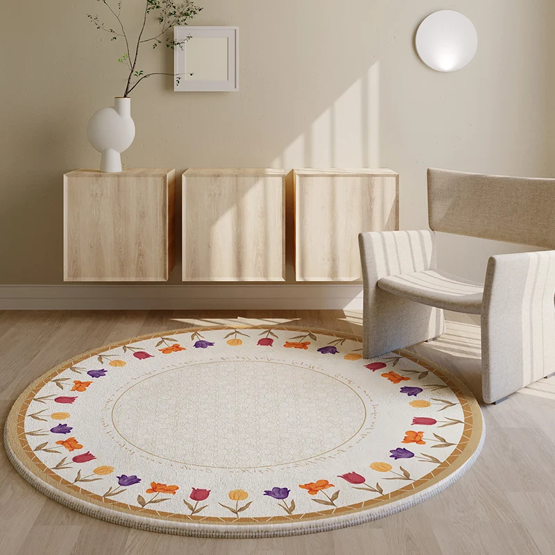 Modern Flower Round Carpet Nordic Area Rug Bedroom Soft Fluffy Round Mat Living Room Shaggy Carpet Decor Chair Mat